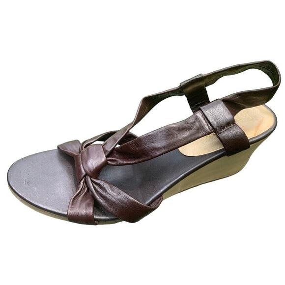 NEW Ralph Lauren Jacqueline Brown Leather Strappy Wood Wedge Sandal 7.5 - Picture 4 of 6